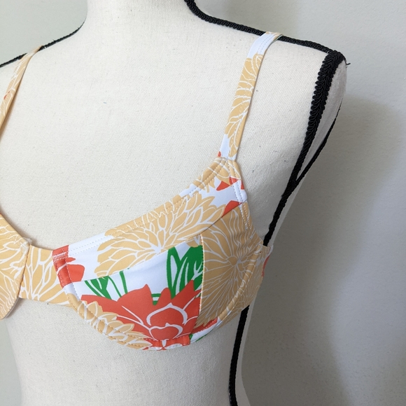 Orange white and green floral push up bikini top size S M L - Picture 3 of 10